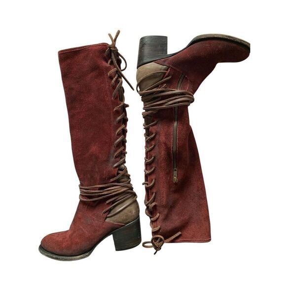 Freebird by Steven Coal Suede Lace Up Boot Wine Size 8 - Picture 4 of 12